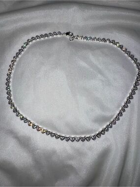 Dainty Silver Heart Tennis Necklace with Sparkling CZ Accents